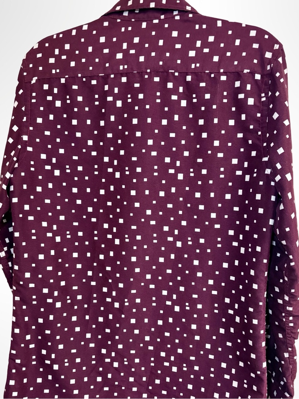 Suslo Couture Burgundy Square Print Slim Fit Shirt M - Picture 7 of 13